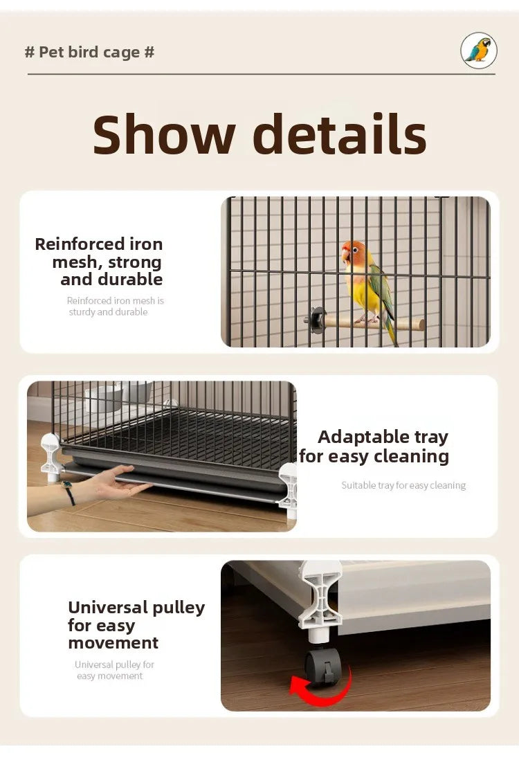 Grande cage à oiseaux pour perroquets, nouveau modèle de villa de luxe pour perruches, calopsittes, inséparables, volière spacieuse haut de gamme avec fonctionnalités modernes