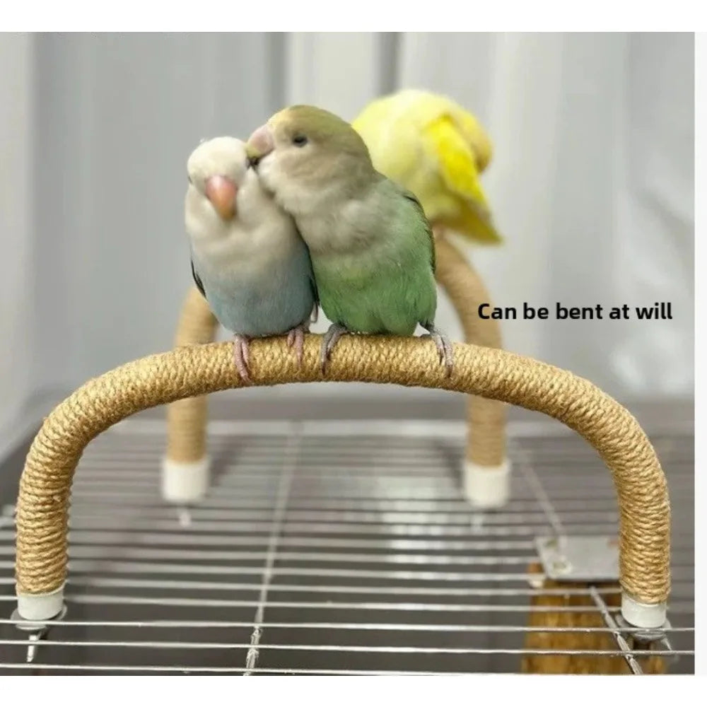 Perchoir à oiseaux en corde de lin antidérapant, pliable, à faire soi-même, avec ventouse, jouet d'escalade stable pour petits et moyens oiseaux