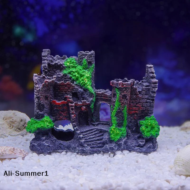 【F】1Pcs Aménagement Paysager Résine Rocaille Aquarium Rocaille Décoration de Maison Créative Forme de Château Ornements de Réservoir de Poissons Décoration