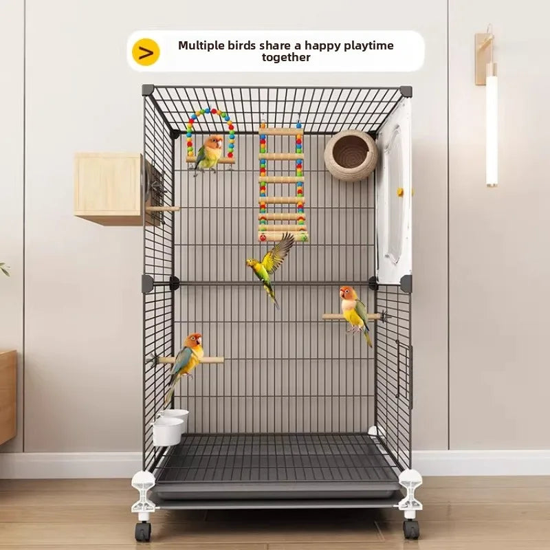 Grande cage à oiseaux pour perroquets, nouveau modèle de villa de luxe pour perruches, calopsittes, inséparables, volière spacieuse haut de gamme avec fonctionnalités modernes