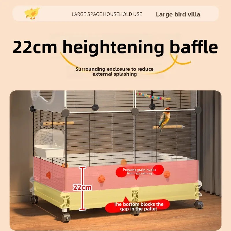 Grande Volière pour Perroquets Spacieuse Volière avec Perchoir Luxe Habitat pour Calopsittes et Perruches Design Anti-Salissures Villa pour Oiseaux