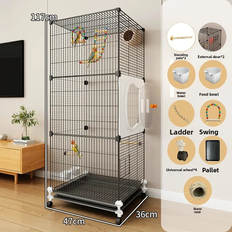 Grande cage à oiseaux pour perroquets, nouveau modèle de villa de luxe pour perruches, calopsittes, inséparables, volière spacieuse haut de gamme avec fonctionnalités modernes