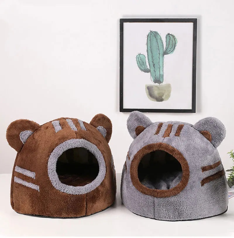 Winter Deep Sleep Comfort Cat Bed Cute Bear Head Shape Nest Pets Tent Cozy Cave for Cats House Soft And Self Warming Kitten Beds