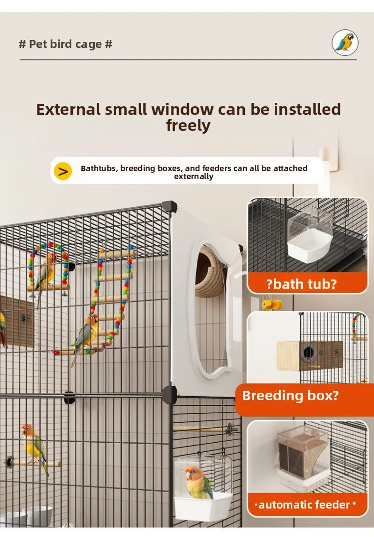 Grande cage à oiseaux pour perroquets, nouveau modèle de villa de luxe pour perruches, calopsittes, inséparables, volière spacieuse haut de gamme avec fonctionnalités modernes