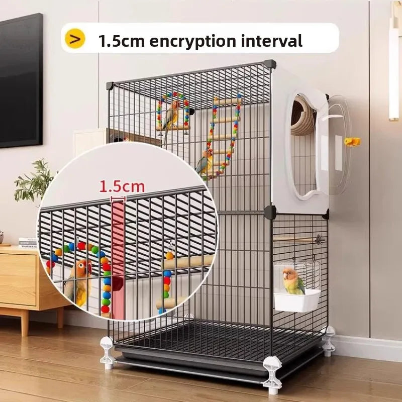 Grande cage à oiseaux pour perroquets, nouveau modèle de villa de luxe pour perruches, calopsittes, inséparables, volière spacieuse haut de gamme avec fonctionnalités modernes