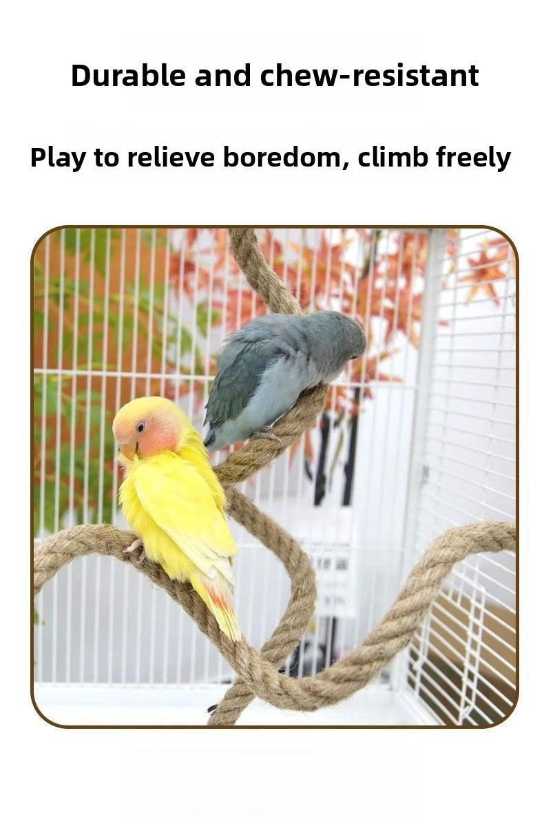 Perchoir à oiseaux en corde de lin antidérapant, pliable, à faire soi-même, avec ventouse, jouet d'escalade stable pour petits et moyens oiseaux