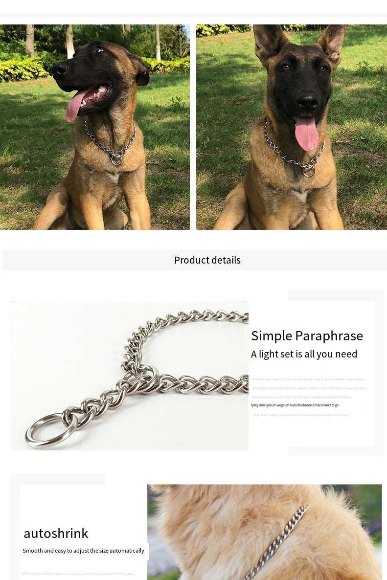 Collier étrangleur pour chien Pet P Snake Chain Collier étrangleur pour chien en acier inoxydable Collier de dressage réglable pour bouledogue