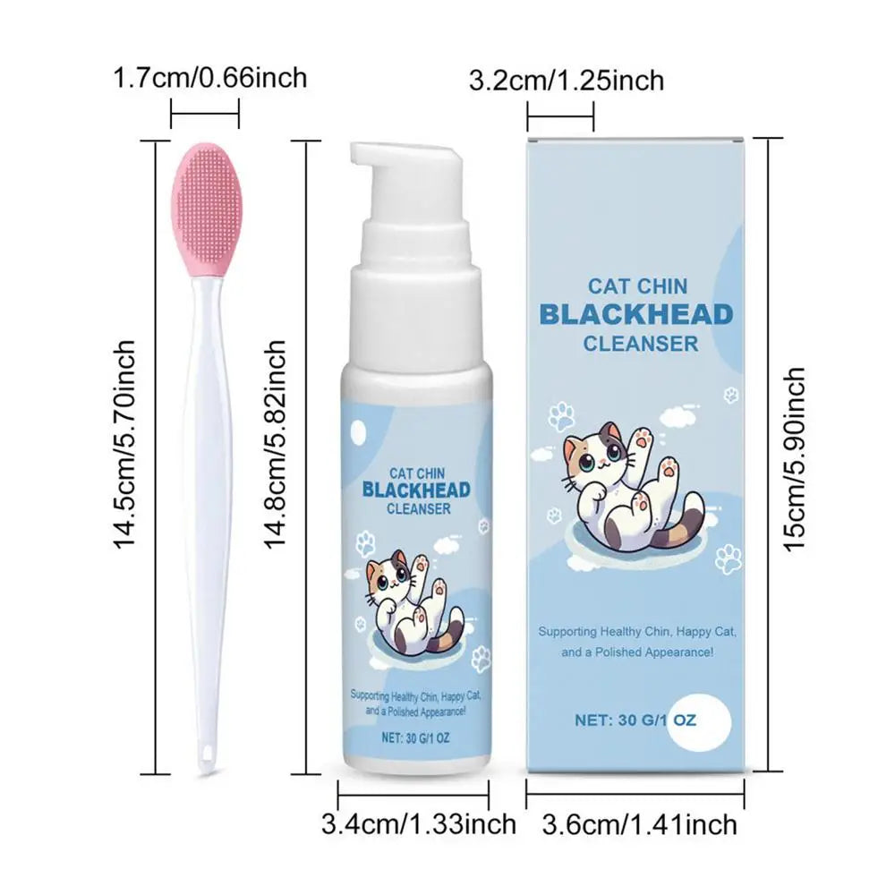 Nouveau Nettoyant pour Menton de Chat 30g Lotion Nettoyante Points Noirs avec Brosse Nettoyant Profond Efficace Spray Nettoyant Doux pour Chiens Chats