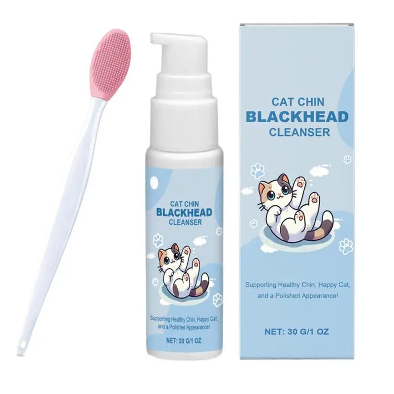 Nouveau Nettoyant pour Menton de Chat 30g Lotion Nettoyante Points Noirs avec Brosse Nettoyant Profond Efficace Spray Nettoyant Doux pour Chiens Chats