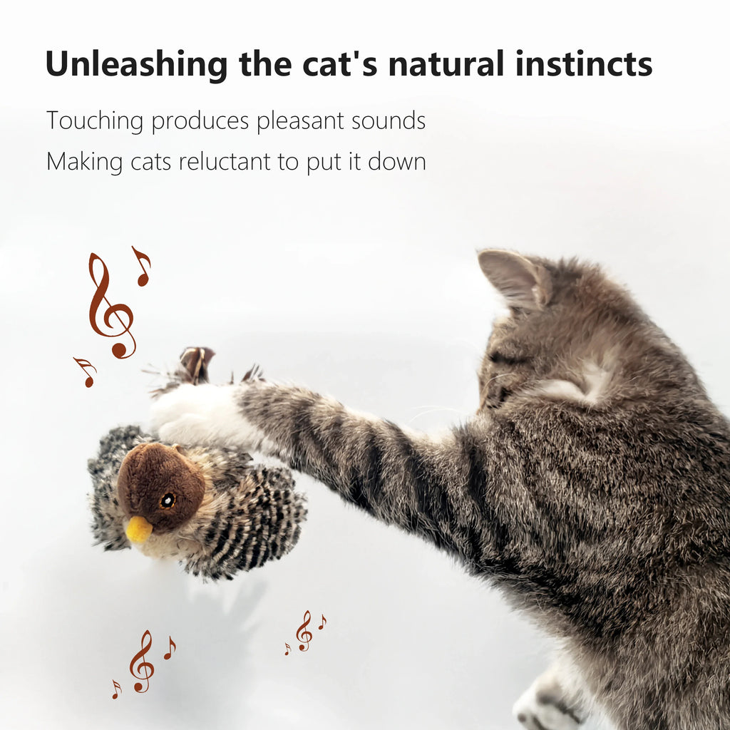 Jouet interactif pour chat électrique, jouet en peluche simulant le chant d'oiseau, jouet pour animaux de compagnie en forme d'oiseau avec plumes