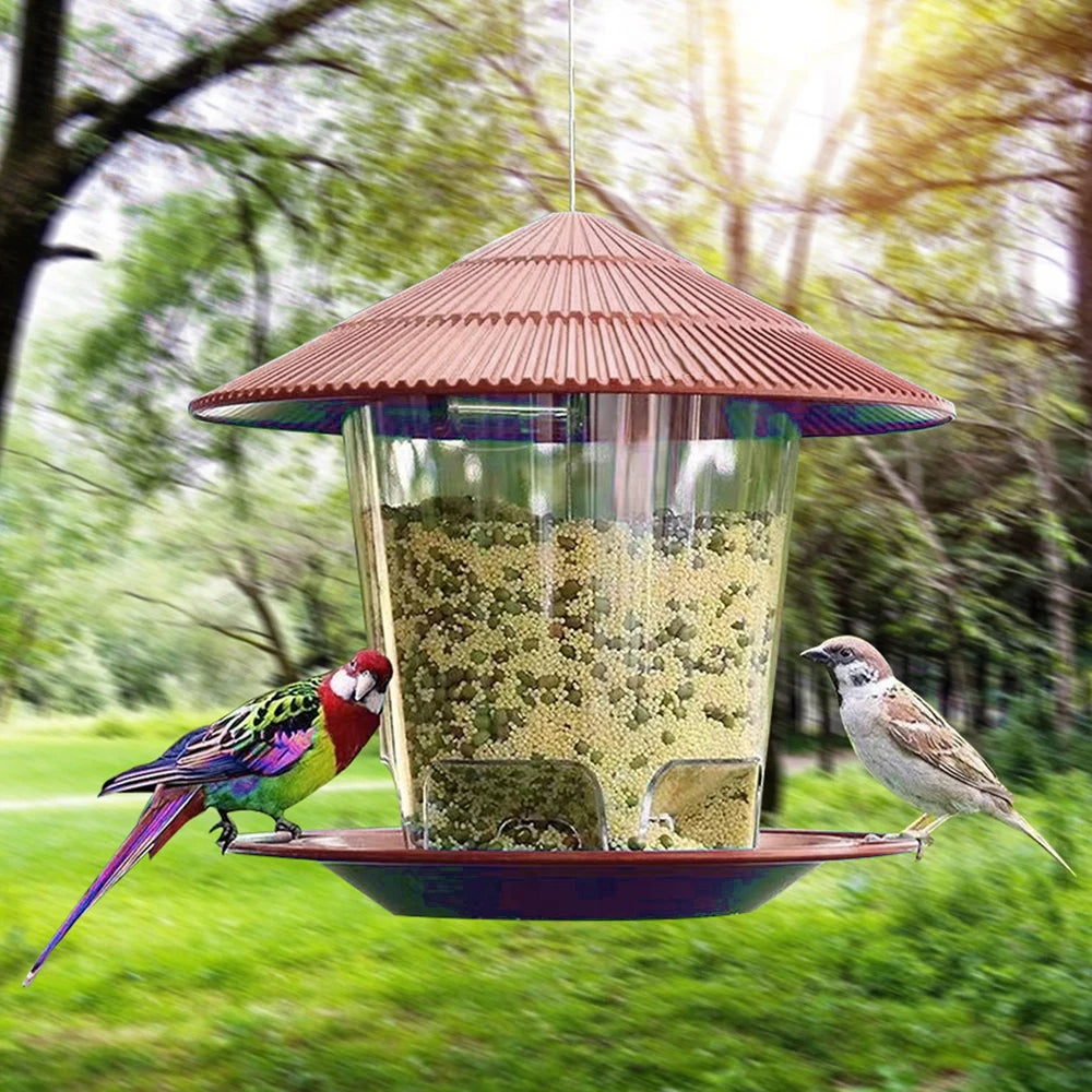 Mangeoire à oiseaux automatique suspendue pour jardin, tonnelle, distributeur de nourriture pour oiseaux sauvages avec corde de suspension, décoration de maison, fournitures pour animaux de compagnie