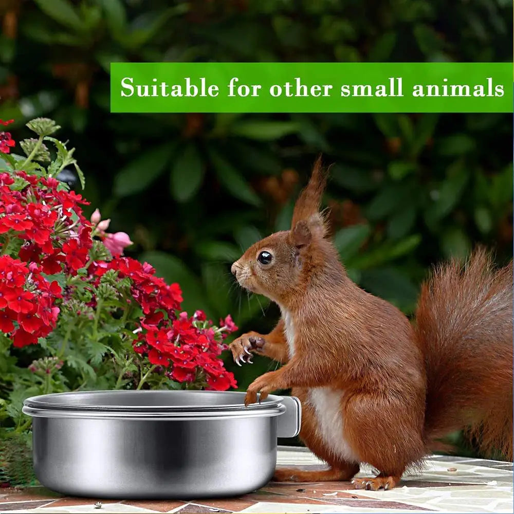Stainless Steel Bird Bowls Parrot Feeding Bowl Cage Cup Hanging Bowl Clamp-on Water Drinker Pet Food Dish Parrot Rabbit Hamster
