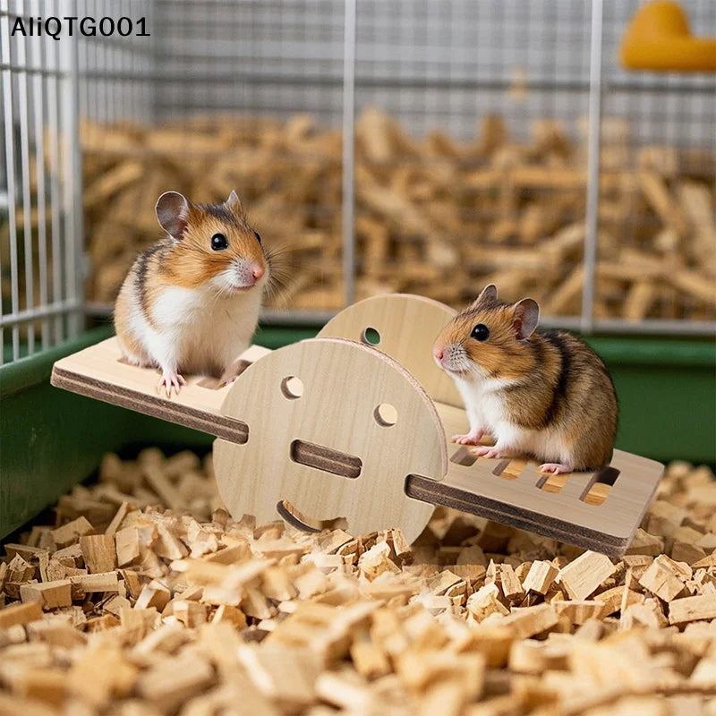 Wooden Bridge Seesaw Swing Set for Hamsters Small Animal Activity Center DIY Cage Accessories Climbing Toys