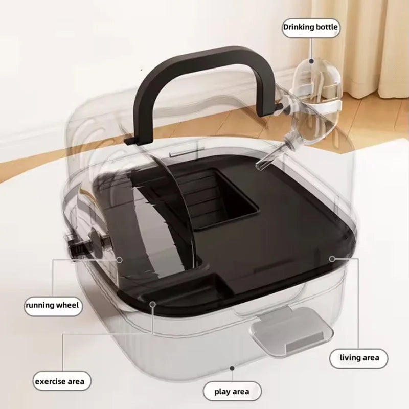 Cage de transport portable pour hamster, chinchilla, avec grande coque transparente à ouverture rapide et bouteille d'eau, boîte d'élevage pour animaux de compagnie, cochon d'Inde