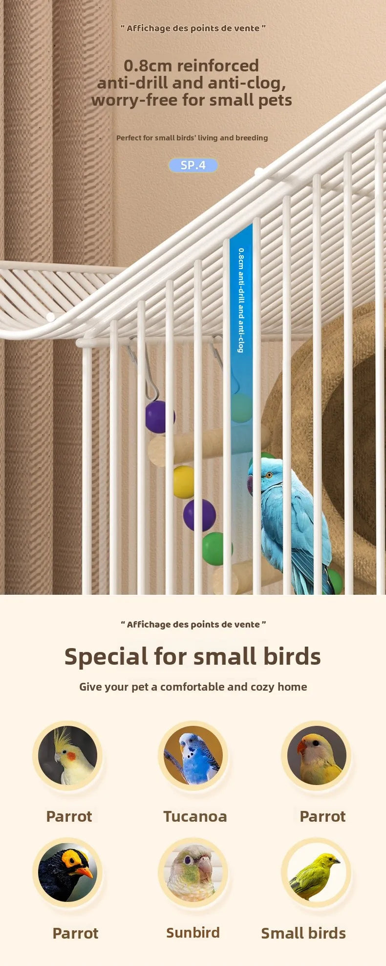 Petite Cage à Oiseaux Style Villa pour Perruches et Inséparables, Volière en Bois, Cage à Perroquets, Cage à Oiseaux de Compagnie, Type Maison