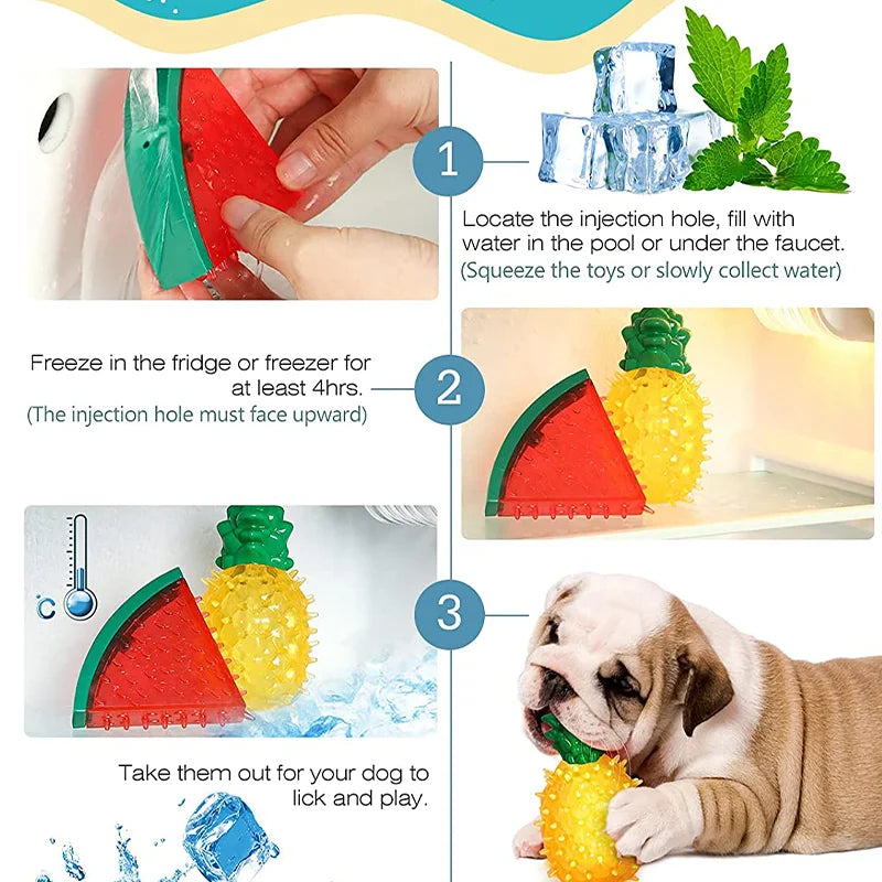 Jouet de mastication réfrigérant pour animaux de compagnie – Jouet réutilisable pour chien et chat, dentition, été, pastèque, ananas, citron, durable, glace, fruits congelés en forme de jouets