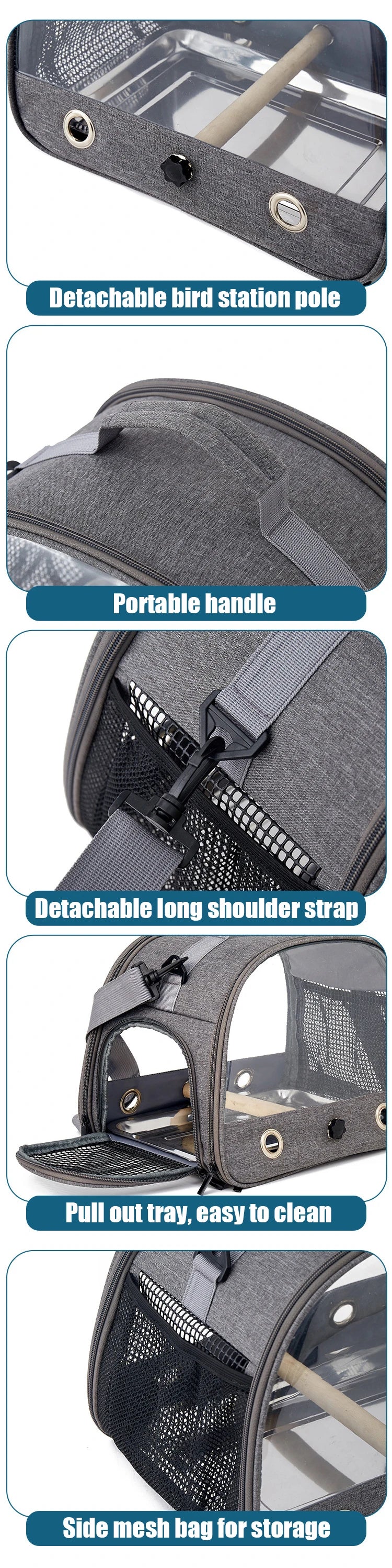 Cage de transport portable pour oiseaux avec plateau Petite cage multifonctionnelle pour perroquets Sac de transport pour oiseaux d'extérieur pour chats