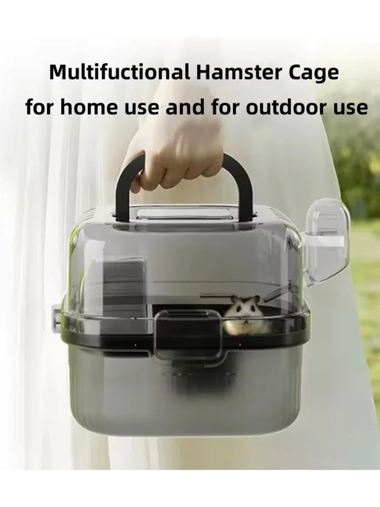 Cage de transport portable pour hamster, chinchilla, avec grande coque transparente à ouverture rapide et bouteille d'eau, boîte d'élevage pour animaux de compagnie, cochon d'Inde