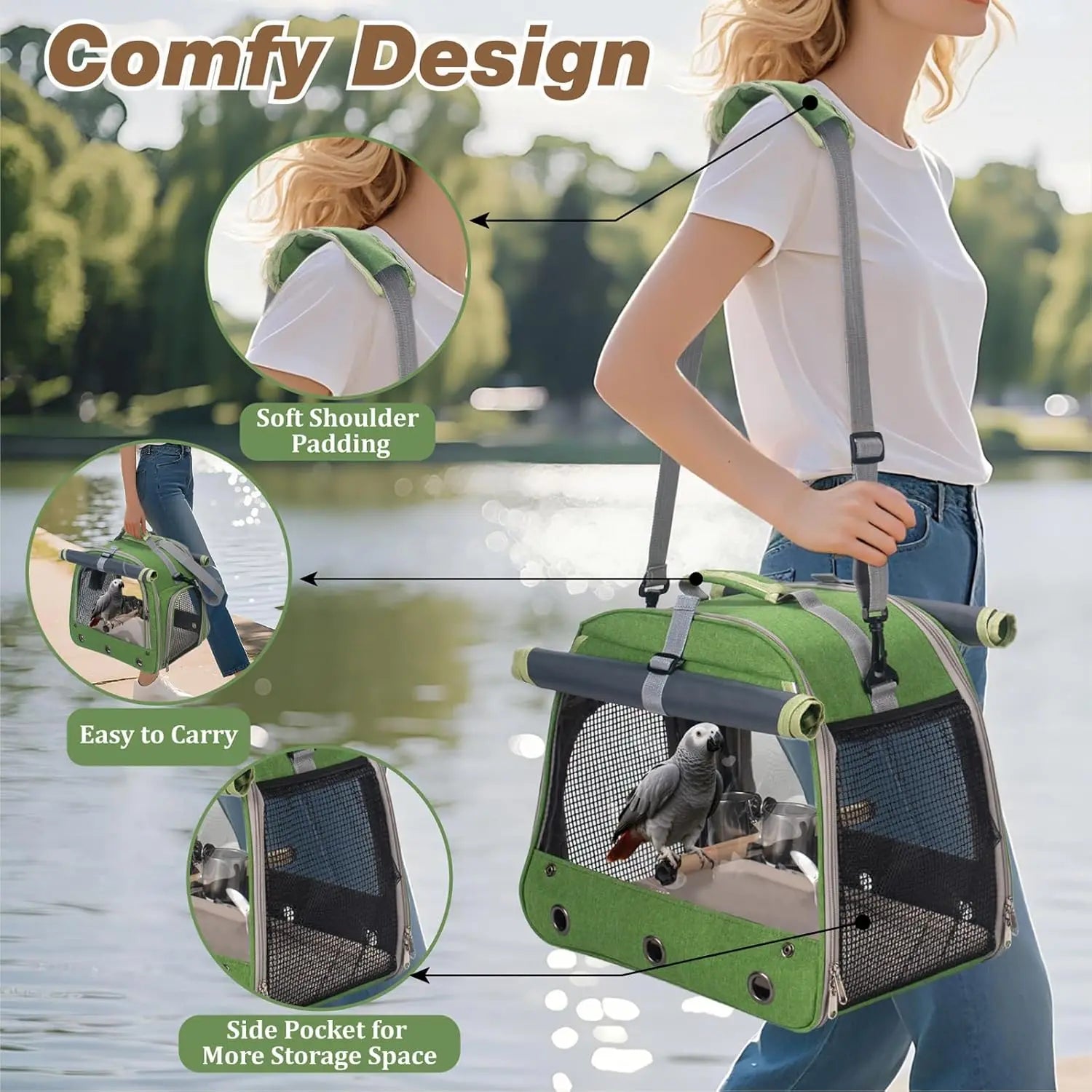 Sac de transport pour oiseaux avec perchoir pour perruche, inséparable, perroquet gris africain, calopsitte, caïque, conure, quaker, sac de voyage pour animaux de compagnie, idéal pour la randonnée