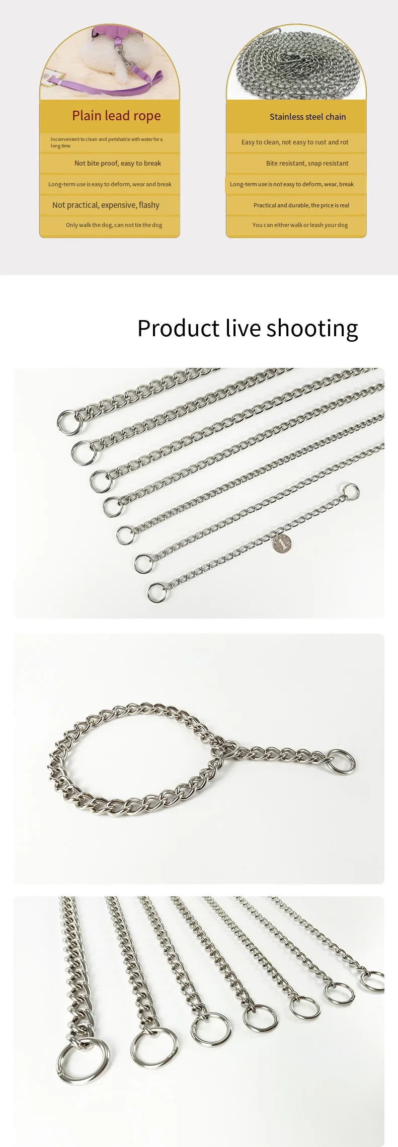 Collier étrangleur pour chien Pet P Snake Chain Collier étrangleur pour chien en acier inoxydable Collier de dressage réglable pour bouledogue