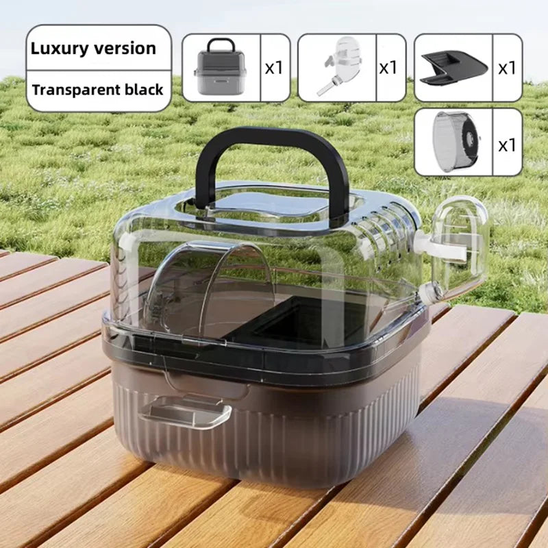 Cage de transport portable pour hamster, chinchilla, avec grande coque transparente à ouverture rapide et bouteille d'eau, boîte d'élevage pour animaux de compagnie, cochon d'Inde