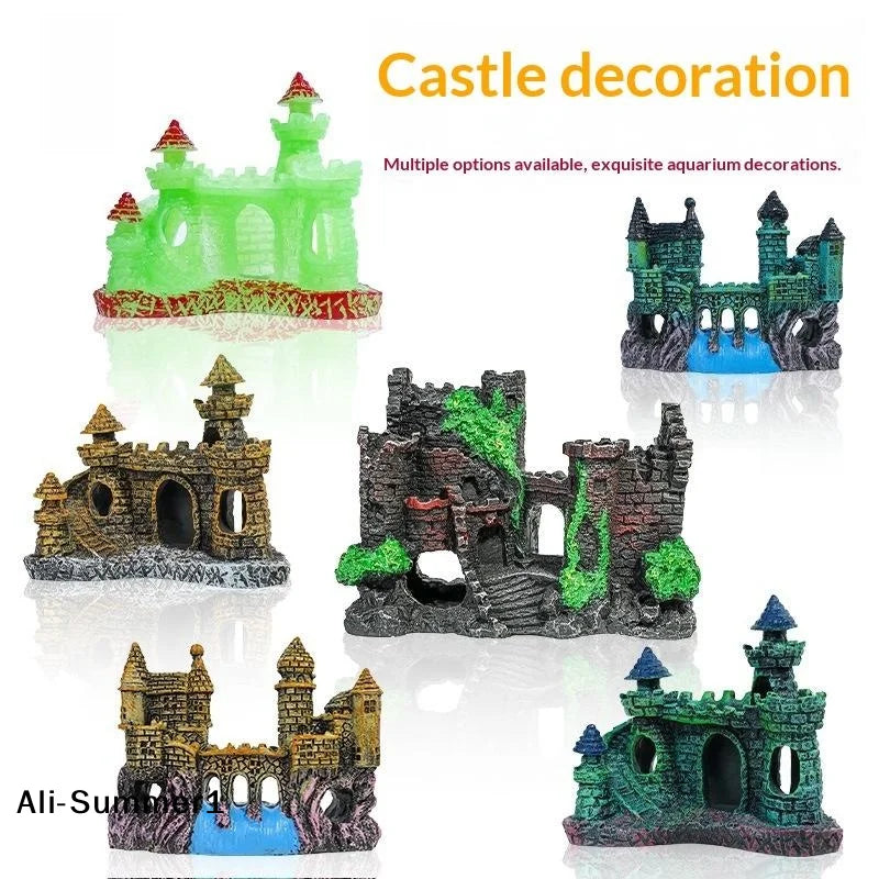 【F】1Pcs Aménagement Paysager Résine Rocaille Aquarium Rocaille Décoration de Maison Créative Forme de Château Ornements de Réservoir de Poissons Décoration