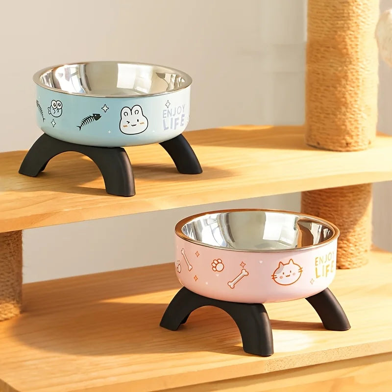 Gamelle surélevée antidérapante en acier inoxydable pour chiens et chats de petite taille - Conception anti-débordement avec motif mignon
