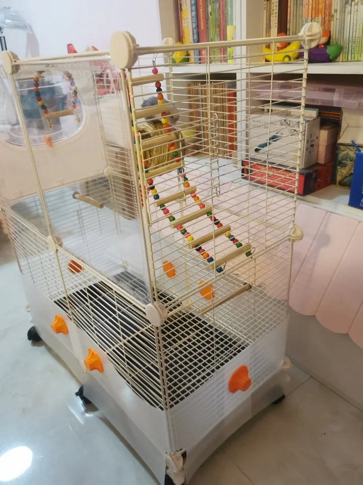 Grande Volière pour Perroquets Spacieuse Volière avec Perchoir Luxe Habitat pour Calopsittes et Perruches Design Anti-Salissures Villa pour Oiseaux
