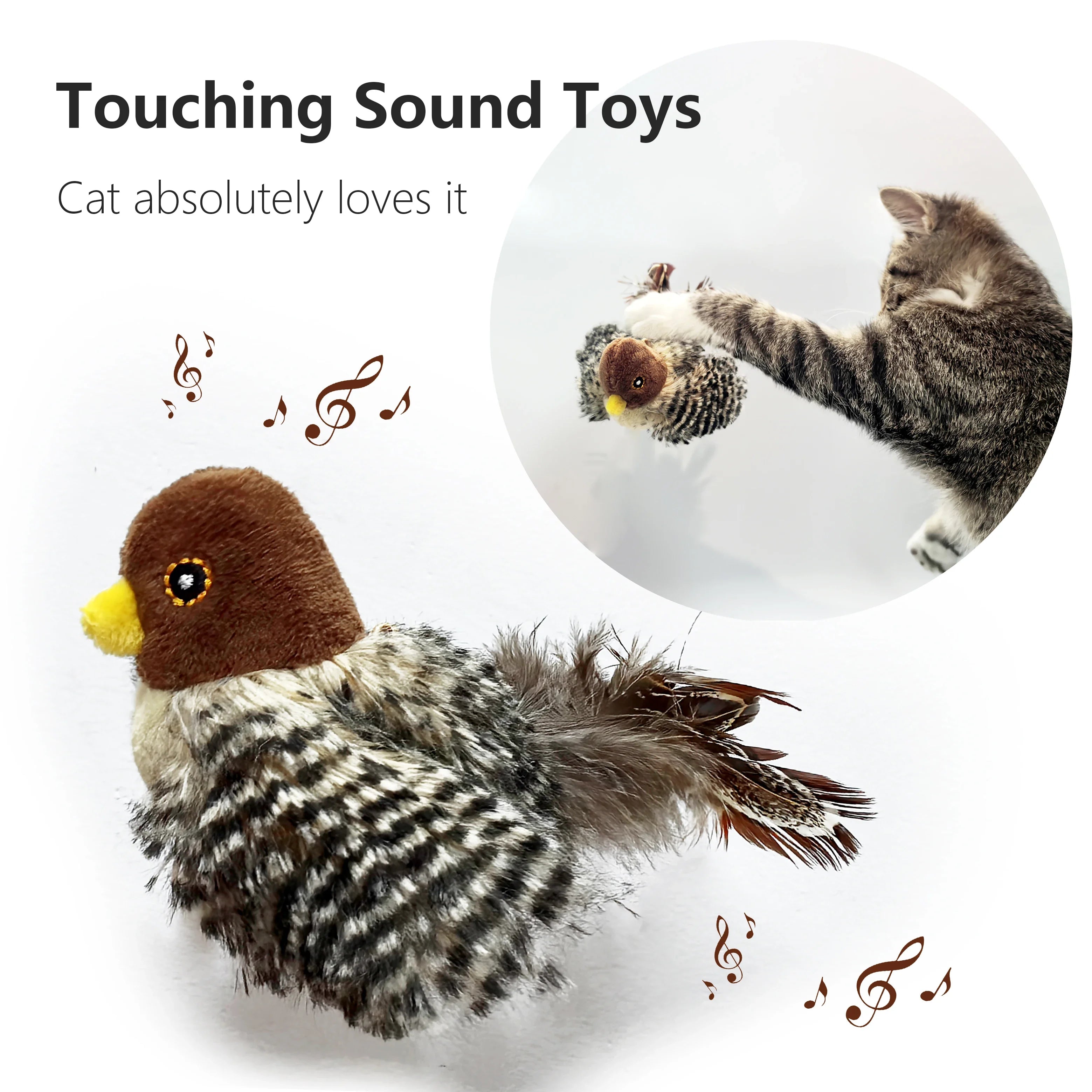 Jouet interactif pour chat électrique, jouet en peluche simulant le chant d'oiseau, jouet pour animaux de compagnie en forme d'oiseau avec plumes