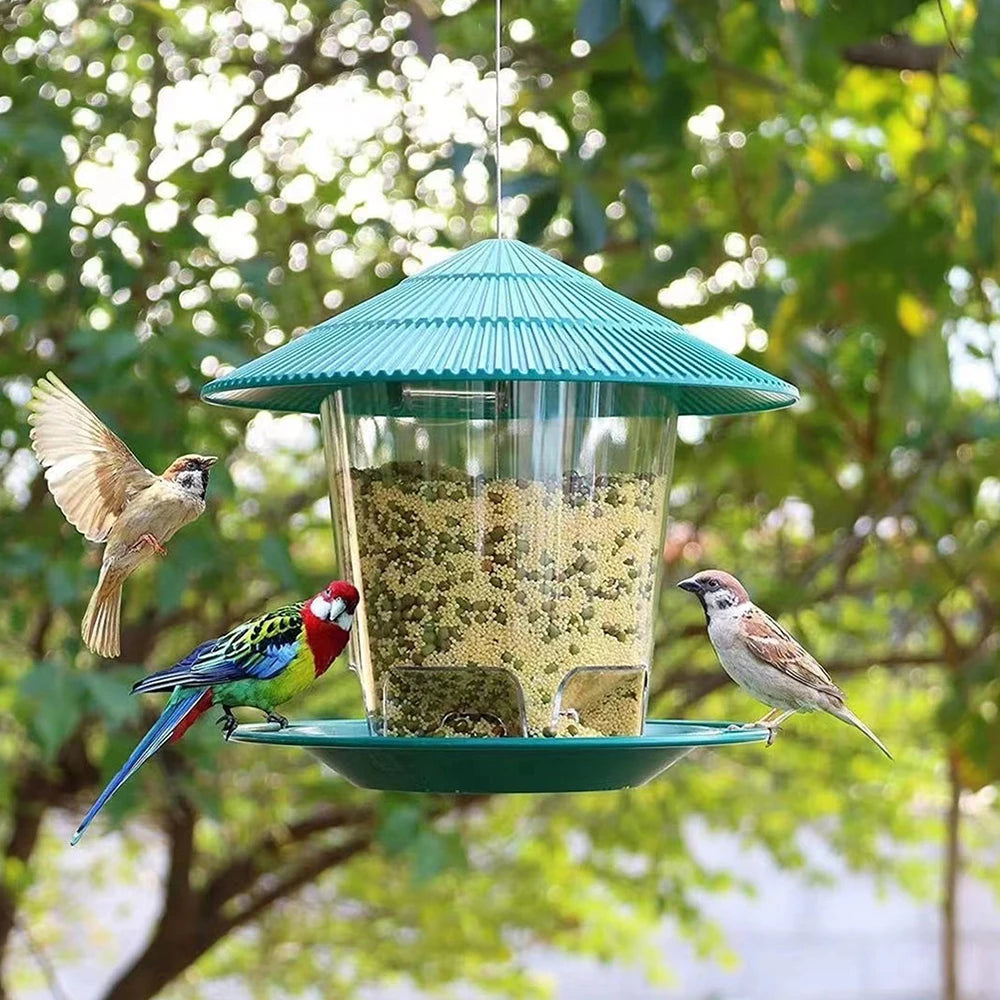 Mangeoire à oiseaux automatique suspendue pour jardin, tonnelle, distributeur de nourriture pour oiseaux sauvages avec corde de suspension, décoration de maison, fournitures pour animaux de compagnie