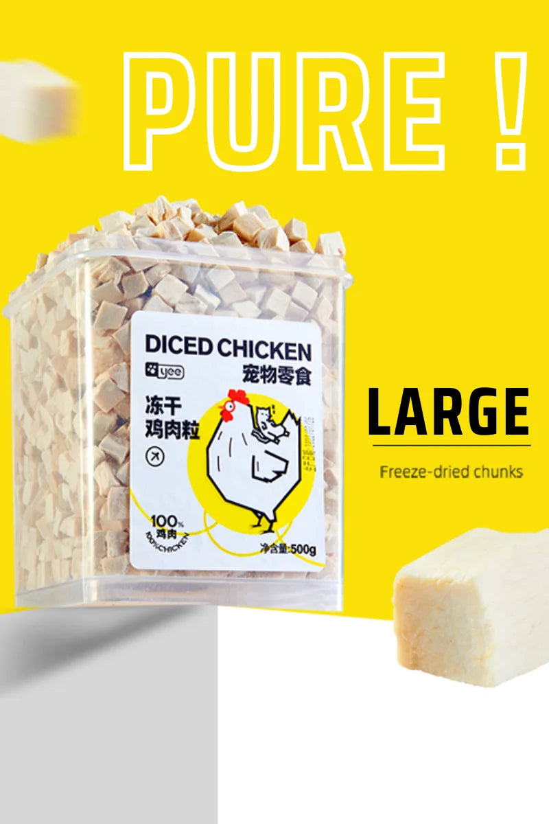 Granulés de poulet lyophilisés Seau de 500g Friandises pour animaux de compagnie lyophilisées Prix de gros d'usine pour chats 0 Ajouté Aliment pour animaux de compagnie riche en protéines
