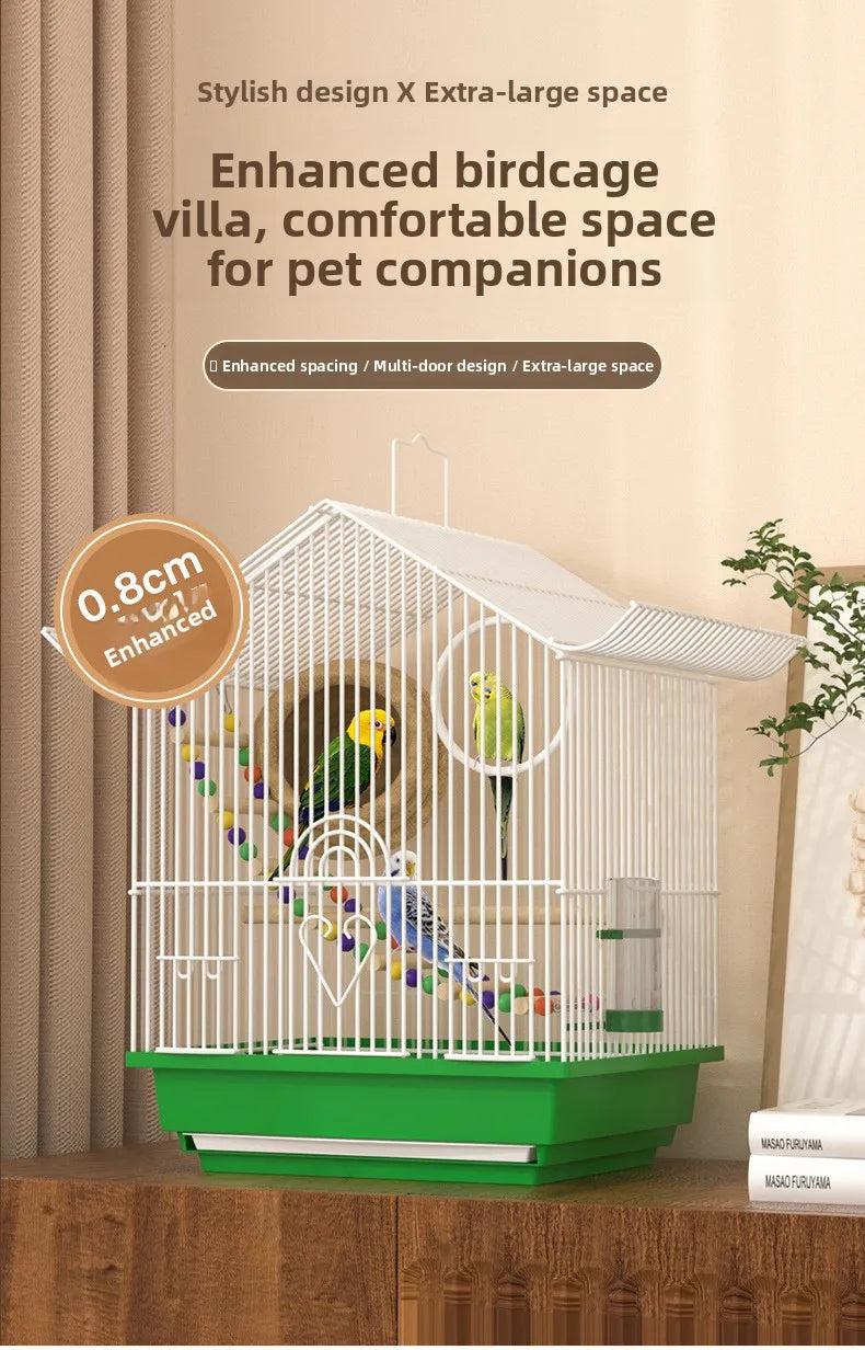 Petite Cage à Oiseaux Style Villa pour Perruches et Inséparables, Volière en Bois, Cage à Perroquets, Cage à Oiseaux de Compagnie, Type Maison