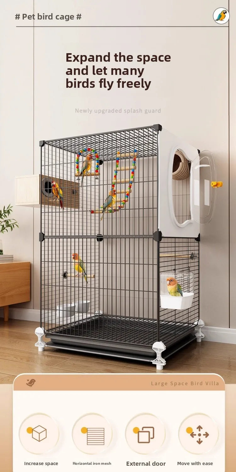Grande cage à oiseaux pour perroquets, nouveau modèle de villa de luxe pour perruches, calopsittes, inséparables, volière spacieuse haut de gamme avec fonctionnalités modernes