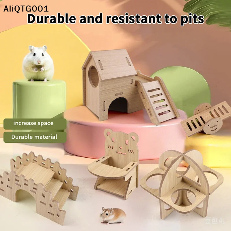 Wooden Bridge Seesaw Swing Set for Hamsters Small Animal Activity Center DIY Cage Accessories Climbing Toys