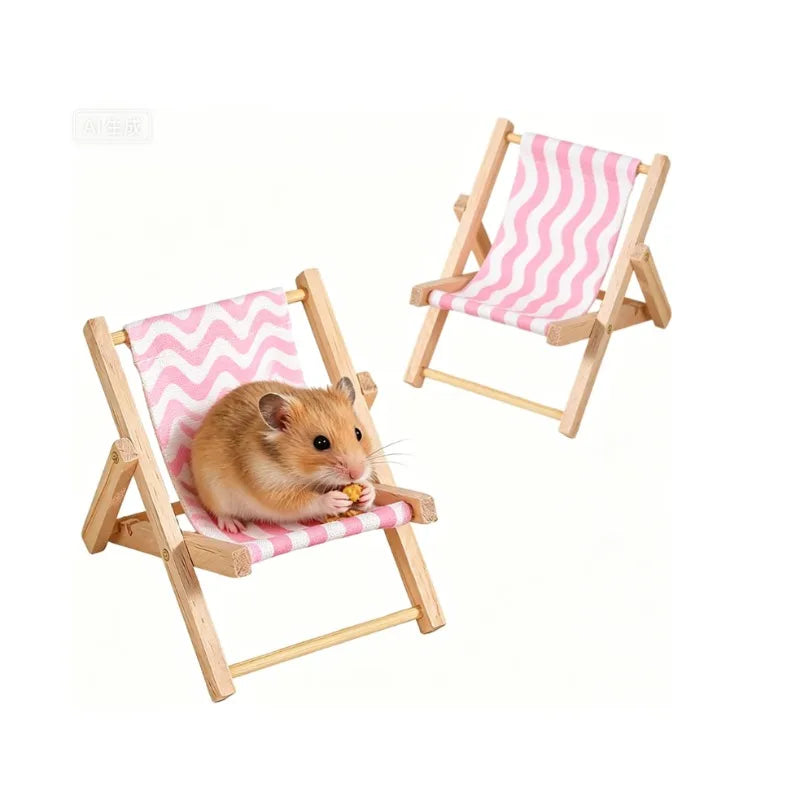 Small Pet Beach Chair, Hamster Bed Toy for Rest Play Sleep, Mini Furniture & Cage Decor for Small Animals