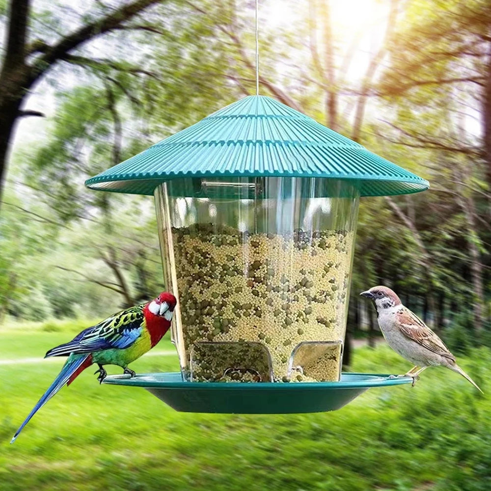 Mangeoire à oiseaux automatique suspendue pour jardin, tonnelle, distributeur de nourriture pour oiseaux sauvages avec corde de suspension, décoration de maison, fournitures pour animaux de compagnie