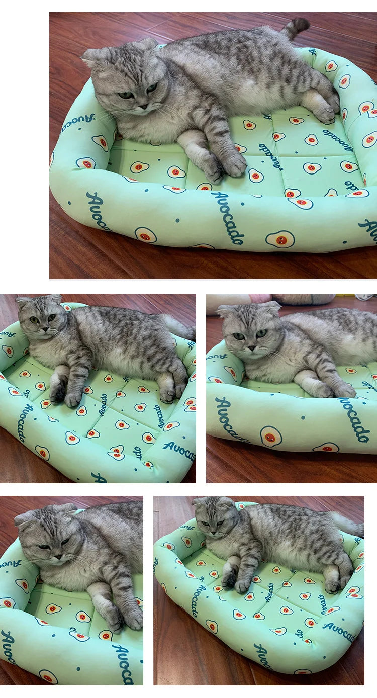 Pet Cooling Pad Ice Silk Country Style Dog Bed Comfortable Mat for Cats And Dogs Universal Summer Cooling Nest