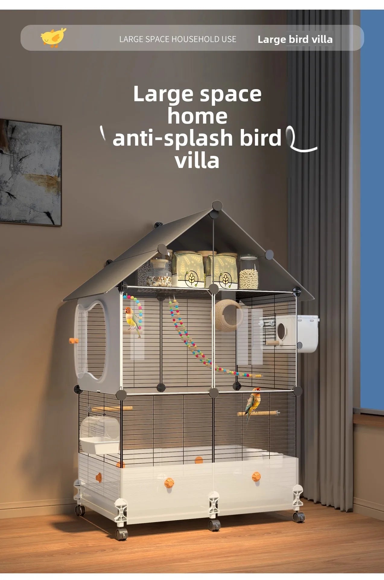 Grande Volière pour Perroquets Spacieuse Volière avec Perchoir Luxe Habitat pour Calopsittes et Perruches Design Anti-Salissures Villa pour Oiseaux