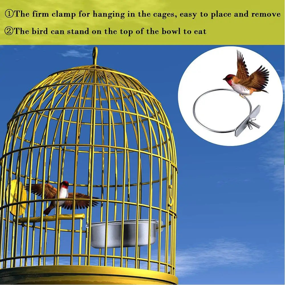 Stainless Steel Bird Bowls Parrot Feeding Bowl Cage Cup Hanging Bowl Clamp-on Water Drinker Pet Food Dish Parrot Rabbit Hamster