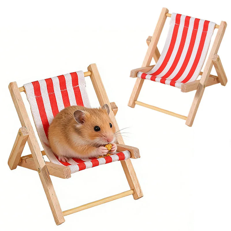 Small Pet Beach Chair, Hamster Bed Toy for Rest Play Sleep, Mini Furniture & Cage Decor for Small Animals