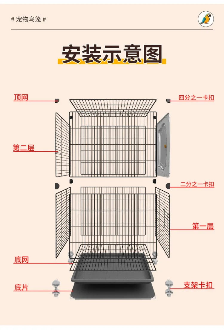 Grande cage à oiseaux pour perroquets, nouveau modèle de villa de luxe pour perruches, calopsittes, inséparables, volière spacieuse haut de gamme avec fonctionnalités modernes
