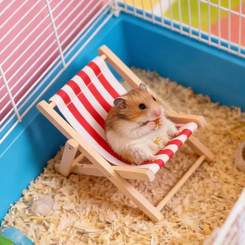Small Pet Beach Chair, Hamster Bed Toy for Rest Play Sleep, Mini Furniture & Cage Decor for Small Animals