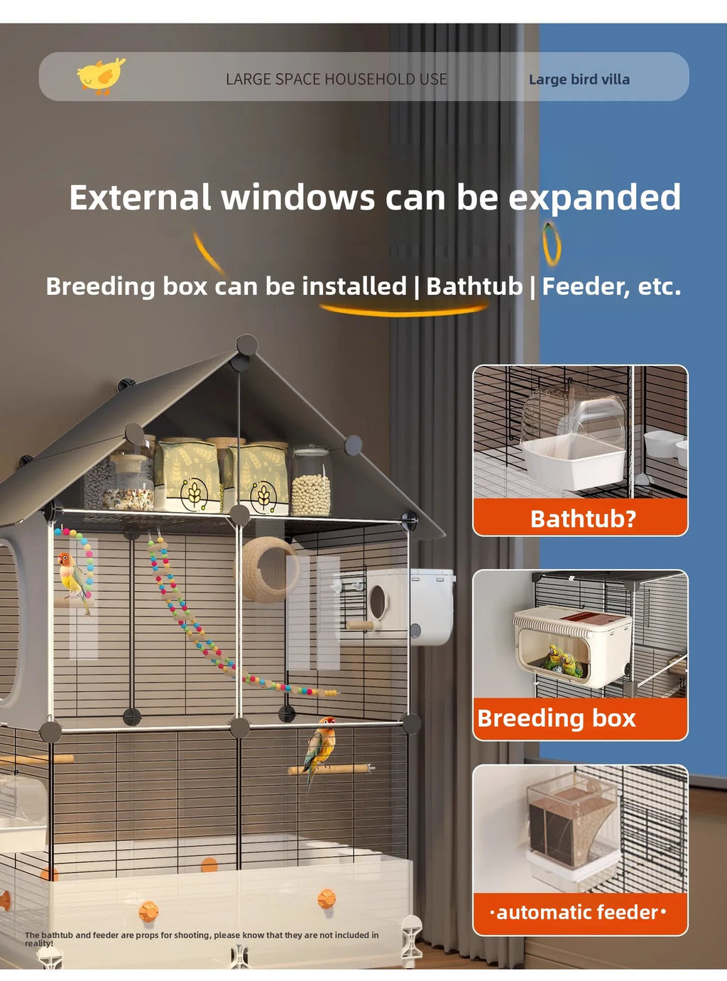 Grande Volière pour Perroquets Spacieuse Volière avec Perchoir Luxe Habitat pour Calopsittes et Perruches Design Anti-Salissures Villa pour Oiseaux