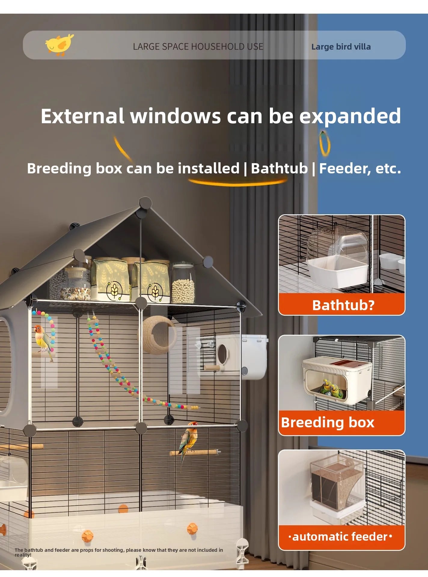 Grande Volière pour Perroquets Spacieuse Volière avec Perchoir Luxe Habitat pour Calopsittes et Perruches Design Anti-Salissures Villa pour Oiseaux