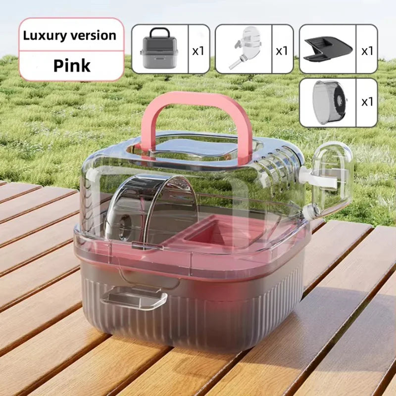 Cage de transport portable pour hamster, chinchilla, avec grande coque transparente à ouverture rapide et bouteille d'eau, boîte d'élevage pour animaux de compagnie, cochon d'Inde