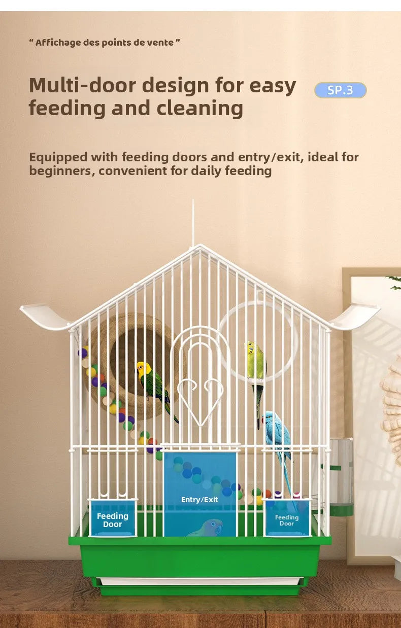 Petite Cage à Oiseaux Style Villa pour Perruches et Inséparables, Volière en Bois, Cage à Perroquets, Cage à Oiseaux de Compagnie, Type Maison