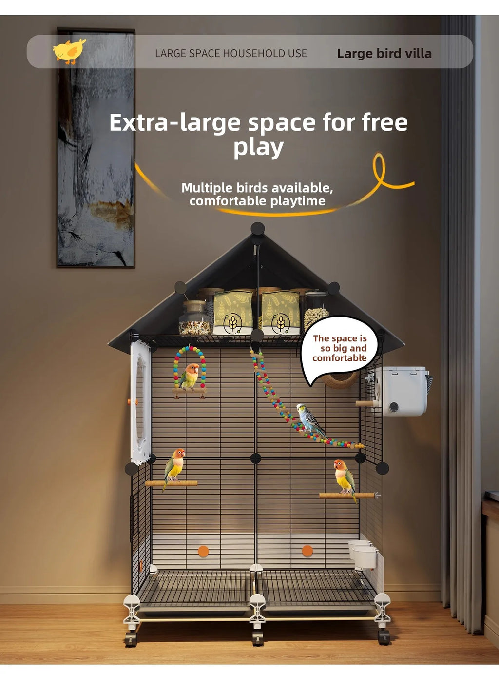 Grande Volière pour Perroquets Spacieuse Volière avec Perchoir Luxe Habitat pour Calopsittes et Perruches Design Anti-Salissures Villa pour Oiseaux