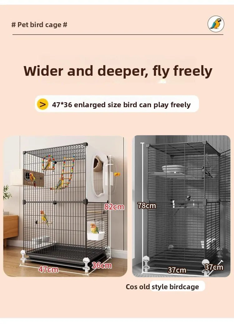 Grande cage à oiseaux pour perroquets, nouveau modèle de villa de luxe pour perruches, calopsittes, inséparables, volière spacieuse haut de gamme avec fonctionnalités modernes