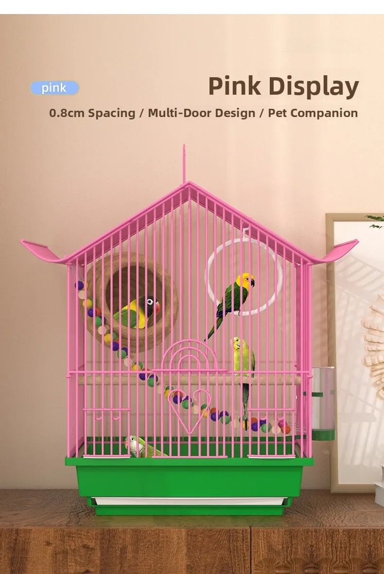 Petite Cage à Oiseaux Style Villa pour Perruches et Inséparables, Volière en Bois, Cage à Perroquets, Cage à Oiseaux de Compagnie, Type Maison