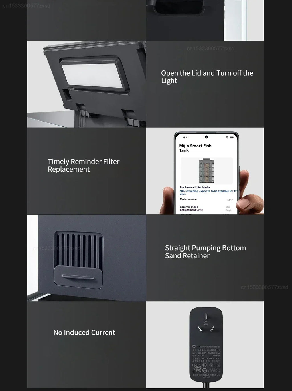 Aquarium intelligent Mijia MYG100, application Mijia, alimentation à distance, système d'éclairage intelligent, éclairage d'aquarium